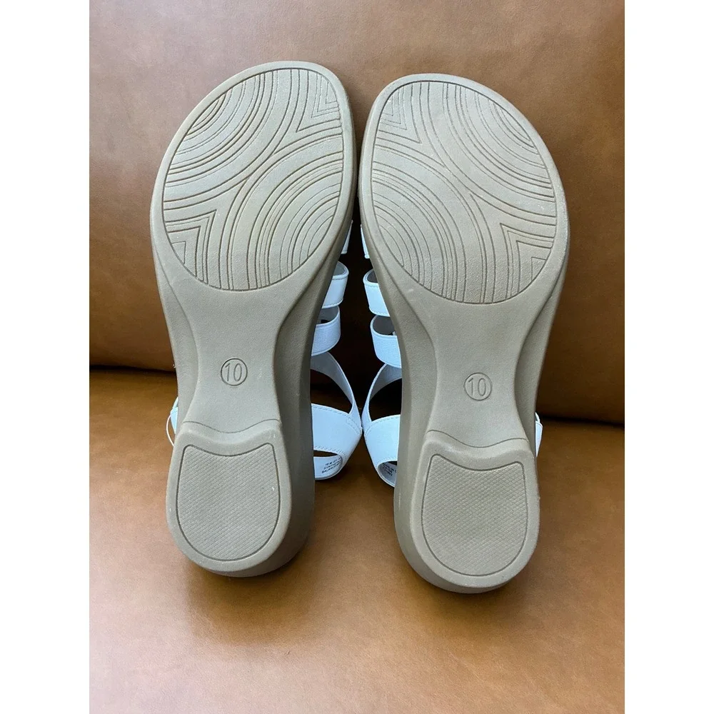 East 5th Ister Wedge Sandals Women 10 White New Floral Memory Foam Strappy